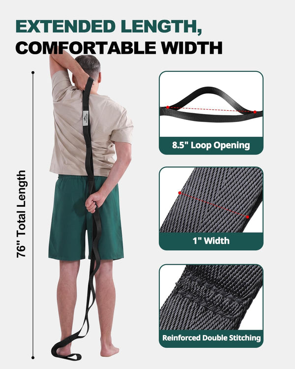 Trideer Non-Elastic Stretching Strap with Loops for Physical Therapy & Rehab, Knee Hip Leg ROM Post-Surgery, Yoga Strap for Stretching, Leg Lifter