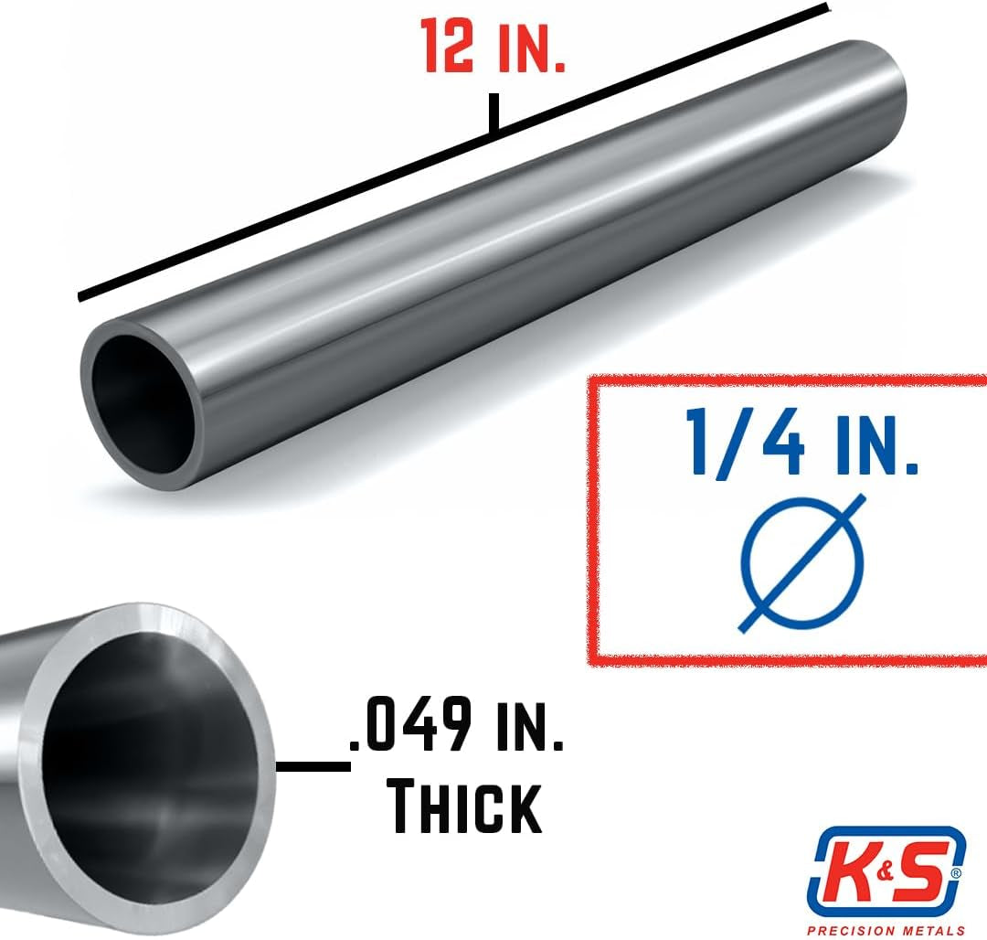 K & S K&S 83061 round Aluminum Tube, 1/4" OD X 0.049" Wall X 12" Long, 1 Piece, Made in the USA