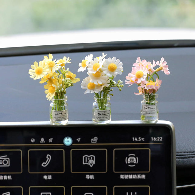 Daisy Flower Car Accessories for Women Interior Aesthetic, 3 Pcs Daisy Cute Car 