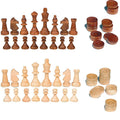 2 in 1 Chess Pieces Wood Chess Pieces + Checker Pieces Without Board (3.5 inches)