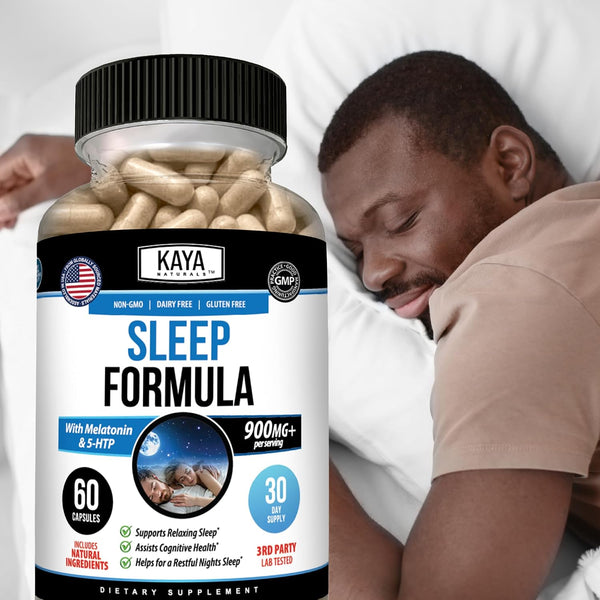 Kaya Naturals - Sleep Support Formula with Melatonin - Aid Support Vitamin Supplement - Sleep Stress and Mood Support - L-Tryptophan, Passion