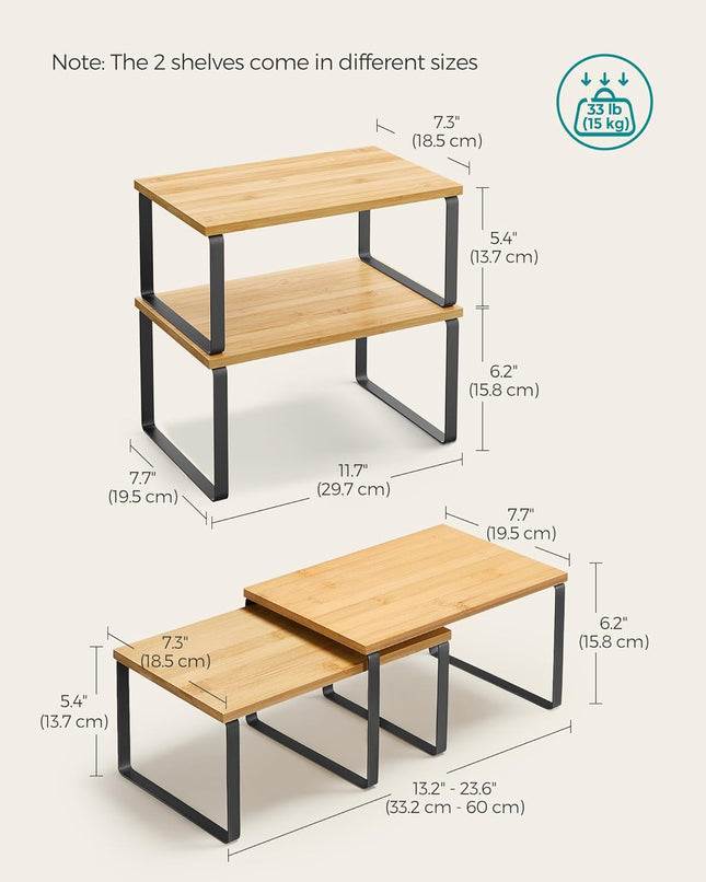 SONGMICS Cabinet Organizer Shelf, Set of 2 Kitchen Counter Shelves, Kitchen Stor
