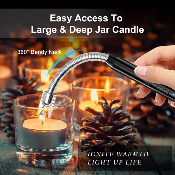 KTEBO 2 Pack Electric Candle Lighter, Windproof Plasma Arc Rechargeable | USB-C Flameless Plasma Lighter, 360-Degree Flexible Long Gooseneck, LED