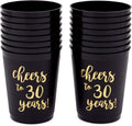 Sparkle and Bash 30th Birthday Cups & Plastic Tumblers - 16 Pack, 16 Oz, Black, Cheers To 30 Years - Party Favors & Wedding Anniversary Celebrations
