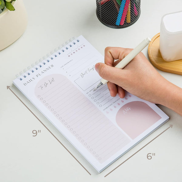 Daily Planner To Do List Notepad 60 Undated Pages,Coral,Twin-ring Spiral Bindling 6x9 Inch Desktop Daily Planning Notepad with Protective