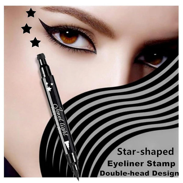 Go Ho Black Liquid Eyeliner Stamp,Star Stamp Eyeliner Makeup,Double-Side Waterproof Eyeliner Pen,Long-lasting Smudge-proof Tattoo Tools,Black Eye