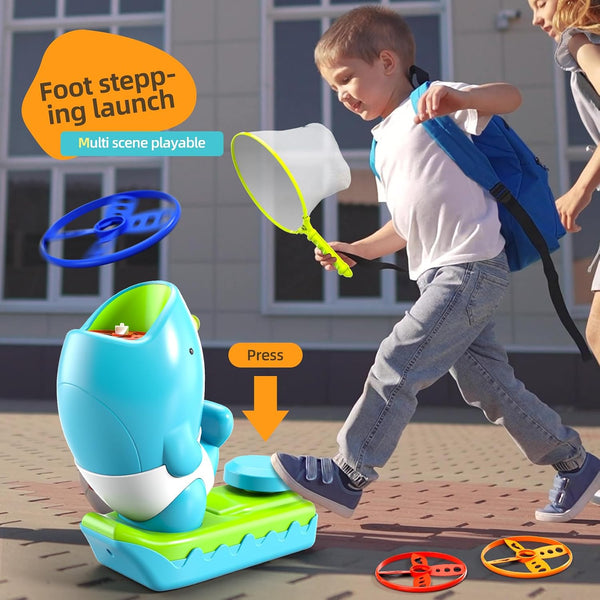 WATUDOU 12 PCS Flying Disc Launcher Outdoor Indoor Game Toys Gifts for 3 4 5 6 7 Year Old Boys Kids, Outdoor Outside Game Toys for Boys Girls Ages