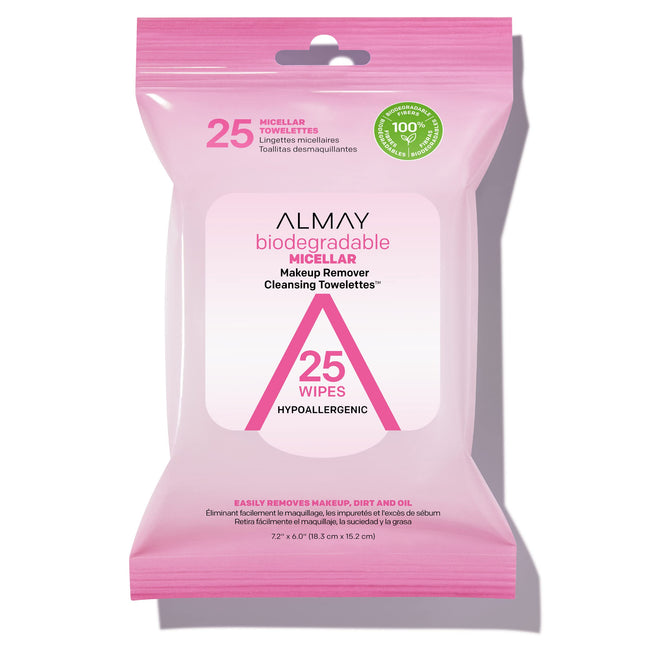 Almay Makeup Remover Cleansing Towelettes, Biodegradable Micellar Water Wipes for Sensitive Skin, Hypoallergenic, Cruelt