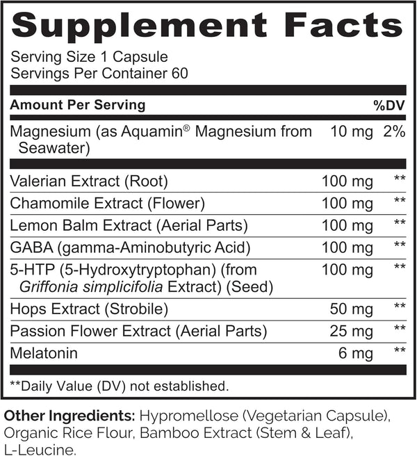 NATURELO Sleep Aid - with Melatonin, Magnesium, GABA, Valerian Root, Lemon Balm, Chamomile Herbal Extracts - Plant-Based Sleeping Aid - 60 Vegan