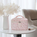 Prite Quilted Makeup Bag Travel Toiletry Organizer for Women (Cherry)