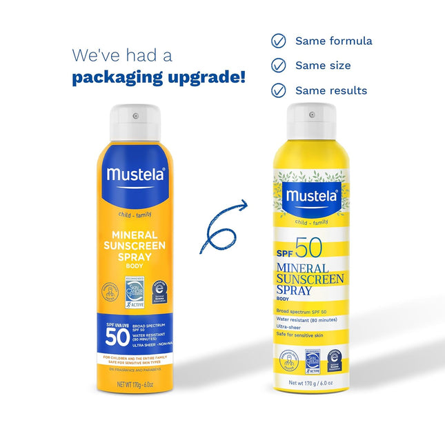 Mustela Baby Mineral Sunscreen Spray SPF 50 Broad Spectrum - Body Sun Spray for 