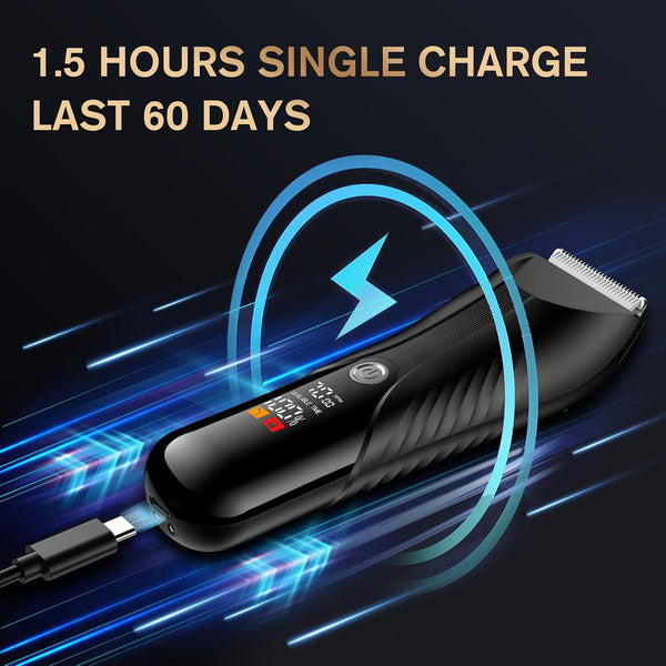 Spacekey Electric Body Hair Trimmer - IPX7 Waterproof Ball Trimmer for Men with LED Light, Wet/Dry Groomer, USB-C Rechargeable, Travel Bag