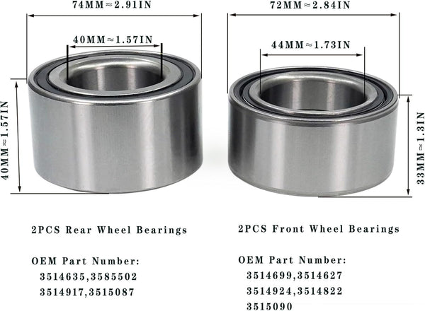 Front and Rear Wheel Bearings Front and Rear 3514699 3514635 for 2010-2025 Polaris Ranger RZR 800/RZR S 800,Ranger 900 XP/Ranger 900 Crew,Ranger
