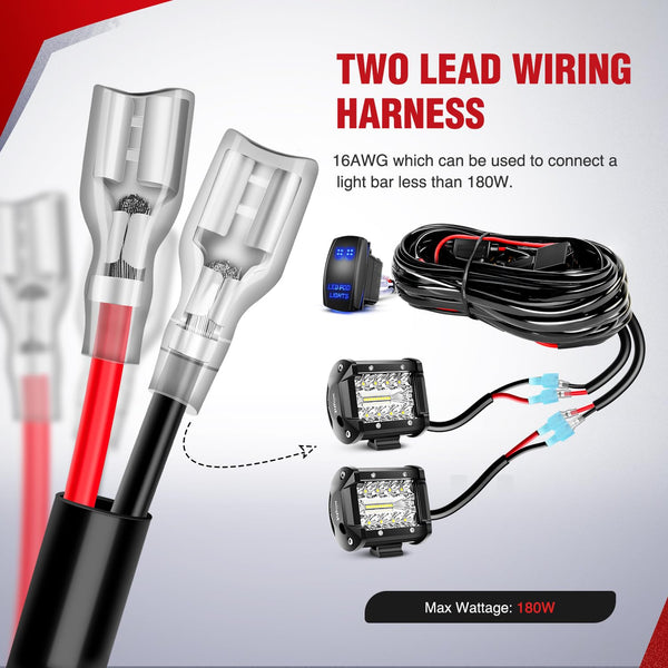 Nilight 16AWG LED POD Lights Wiring Harness Kit LED Light Bar 12V 5Pin Rocker Switch Laser on off Waterproof Toggle Switch Power Relay Blade