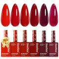 Beetles Red Gel Nail Polish Set, 15ML Burgundy Wine Shimmer Gel Polish | 6 Color Collection with Color-Matched Bottles Featuring Red Burgundy And