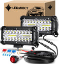 Light Bar,Ledmircy 7 Inch LED Light Bar Kit with round Toggle Switch Wiring Harness 2 Lead White LED Pod Lights Triple Rows Spot Flood Combo Beam