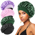 4PCS Silk Bonnet for Sleeping - Hair Satin Bonnets for Black Women Men,Wrap Cap for Curly Hair,Elastic Wide Band Bonnet Shower Cap for Sleeping