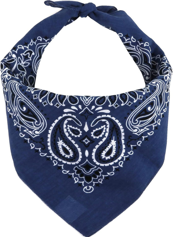 MW Watersports Cotton Bandanas, Bulk 48 Pack Ideal for Men and Women Classic Western Paisley Design Large Dimensions 22" x 22" Blue