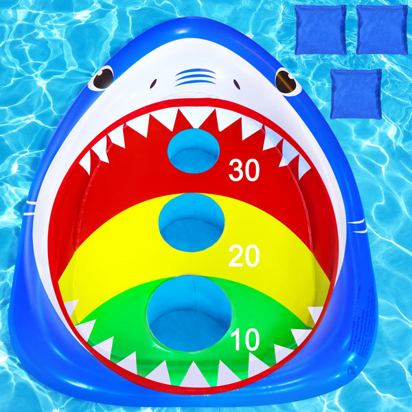 Kids Fun Pool Toys,Inflatable Shark Cornhole Board Floating Water Game Outdoor Swim Play for Adults Family,Cool Summer Party Gift for 6 7 8 9 10