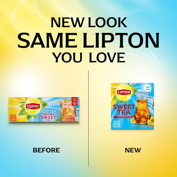 Lipton Family-Sized Black Iced Tea Bags, Southern Sweet Tea 22 Ct (Pack of 6)