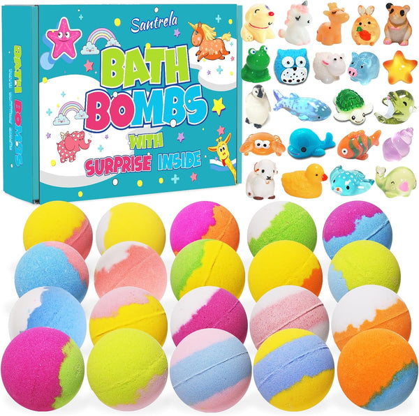 Bath Bombs for Kids with Surprise Inside, 20 Pack Kids Bath Bombs Gift Set with Toys for Girls Boys, Handmade Bubble Bath Fizzy Balls Kit for