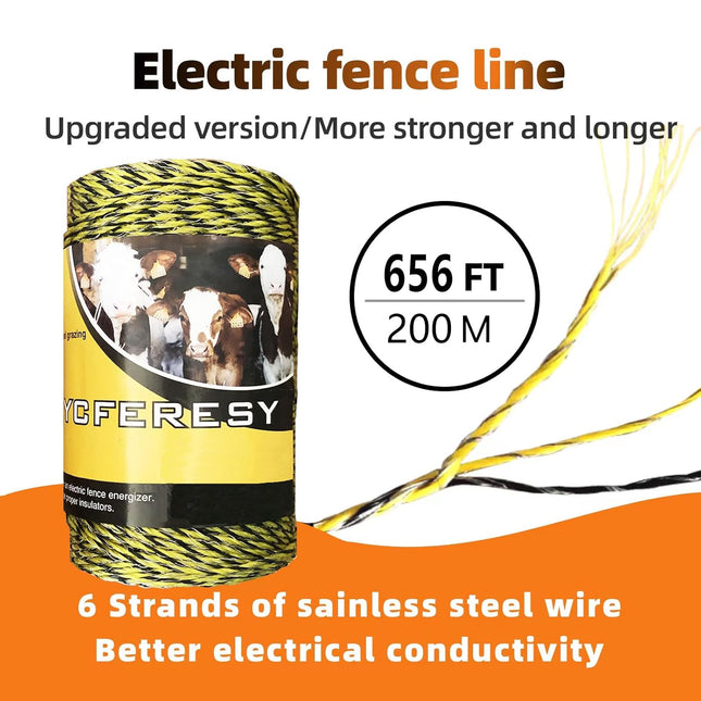 Electric Fence Polywire 656 FeetÃ¯Â¼Â200 MeterÃ¯Â¼Â6 Stainless Steel Strands f