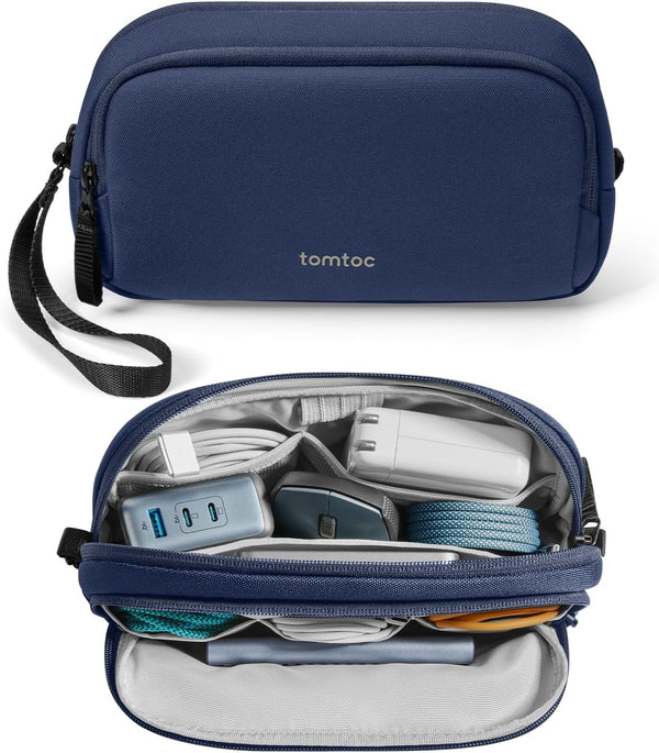 Tomtoc Electronic Organizer Travel Case, Water Resistant Dual Compartment Tech Pouch Cable Organization Storage Bag for Charger, Cord, Phone, Hard