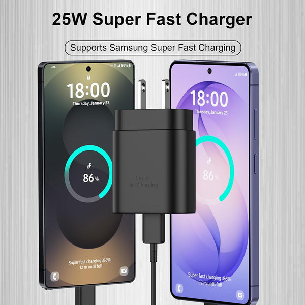 Super Fast Samsung Charger Type C 25W USB C Android Phone Charger Block 6.6Ft Black