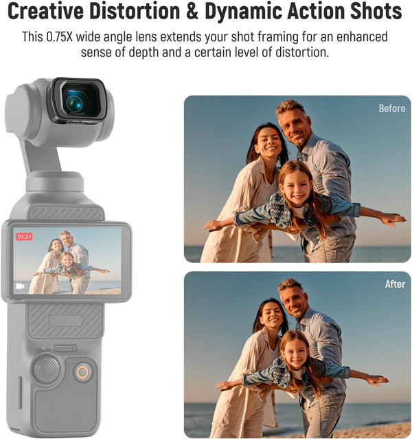 NEEWER 0.75X Wide Angle Lens Compatible with DJI OSMO Pocket 3 Creator Combo Accessories, Expanded FOV of 108ÃÂ°, Magnetic Coated Aspherical Action