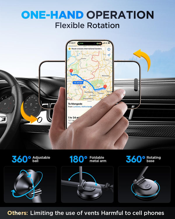 For Magsafe Car Mount, Car Phone Holder for Dashboard, 360ÃÂ° Rotatable Magnetic Phone Holder for Cars, Strong Adhesive, Sturdy Metal Mount,