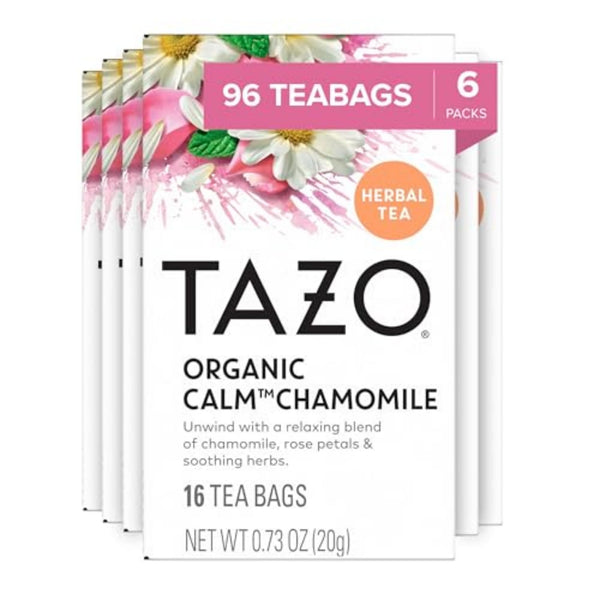 TAZO Calm Chamomile Herbal Tea Bags, Caffeine Free, 96 Total Tea Bags (16Ct - Pack of 6)