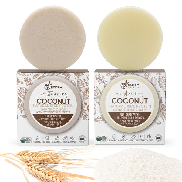 Solid Rice Protein Water Shampoo & Conditioner Hair Soap â€“ Shampoo and Conditioner Bars for Hair with All Natural Plant Based Essential Oils and
