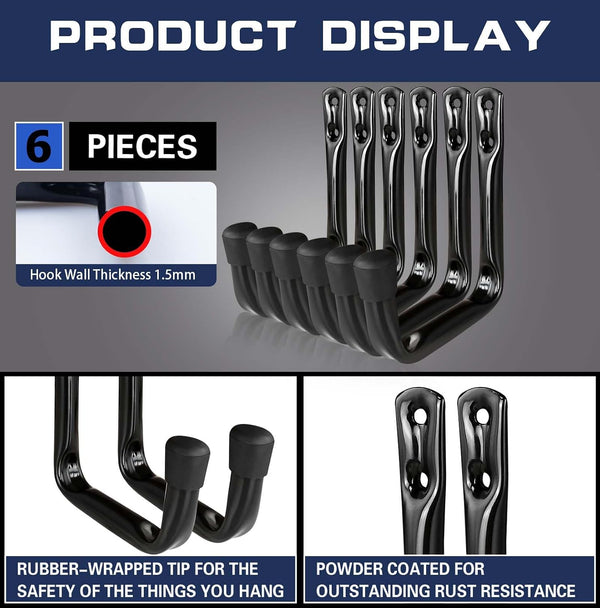 Dreecy J Utility Hooks for Hanging Heavy Duty Garage Storage Utility Hooks for Garage Wall, Color Black, 6 Pack Small 6 Pack Black