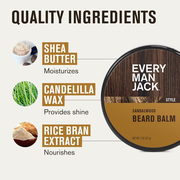 Every Man Jack Beard Grooming Kit for Men - Includes Sandalwood Beard Oil & Beard Balm, Beard Brush, Wooden Dual-Sided Comb, Trimming Scissors and