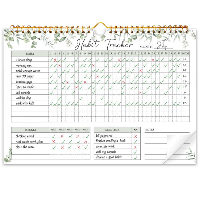 Habit Tracker Calendar-12 Months Undated Daily Weekly Goal and Habit Tracker Journal Planner with Spiral Binding, Boost 