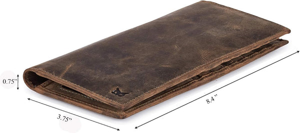 Long Wallet for Men Women Leather Slim Bifold RFID Blocking Card Holder Moss Green Crazy Horse