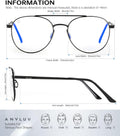 ANYLUV Blue Light Glasses for Men, Circular Frame Single Brow Bridge Design Campus Style Glasses Anti Eyestrain for Screen (Everyday Protection)
