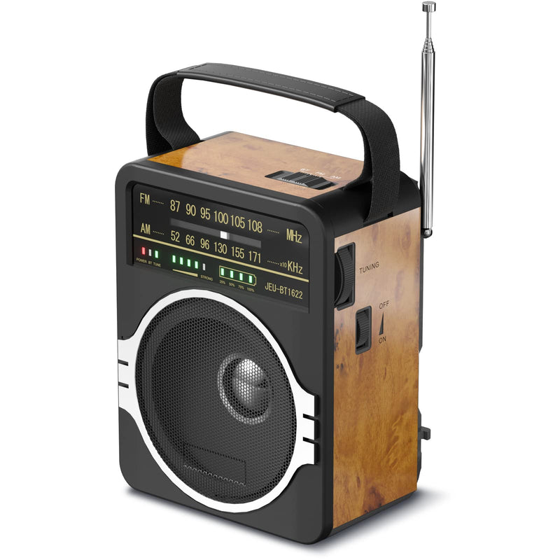 Portable AM FM Radio, Bluetooth 5.0 Radios 5 Watts Loud Speaker,Fm Radio Built-In Rechargeable Battery/Dc D*4 Cell Battery Operated & AC Power