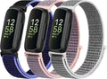 Nylon Bands Compatible with Fitbit Inspire 3/2/Hr/Ace 3/2, Breathable Sport Replacement Straps, Soft Adjustable Solo Loop, New Midnight Blue+Pink