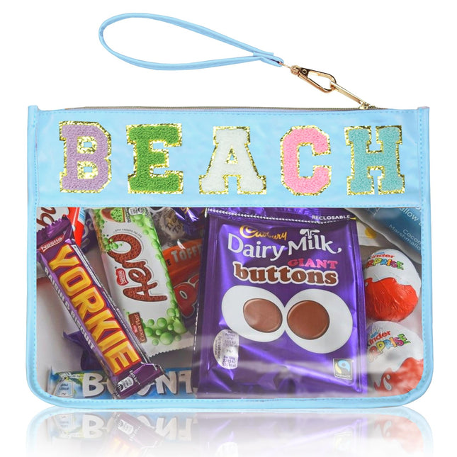 Chenille Letter Clear Zipper Pouch for Travel Preppy Patch Makeup Bag-Nylon Cosm