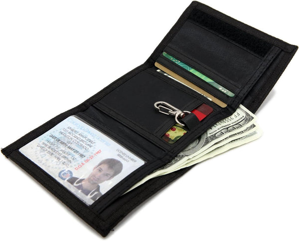 AI-DEE RFID Trifold Canvas Outdoor Sports Wallet for Kids - Front Pocket Wallet with Magic Sticker Black