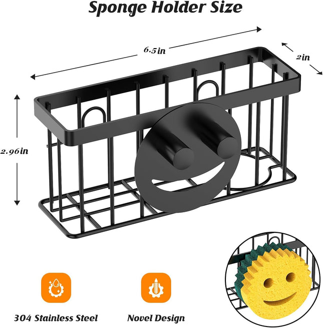 Sponge Holder Smiley Face, Sink Caddy for Kitchen Sink,Sponge Holder with 2 PCS Suction Cups/1 PCS Adhesive Strips, Desi