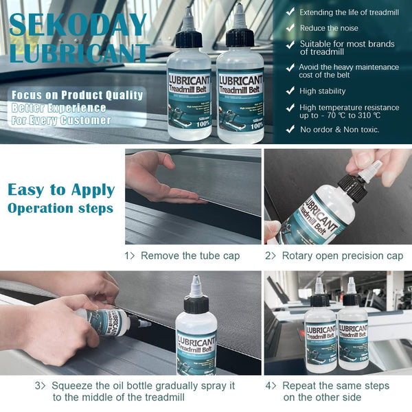 SEKODAY Silicone Treadnmill Belt Lubricants/Lubes | Non Toxic and Odorless | High Performance and High Stability | with Precision Screw Caps for
