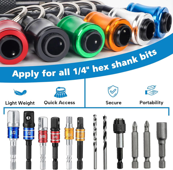 12PCS Bit Holders 1/4 Socket, Hex Shank Screwdriver Bit Holder for Impact Driver Drill Bit Keychain Extension Bar Quick Release Easy Change,