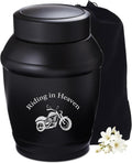 Medium Urn for Ashes Adult Male with Motorcycle, 5.7 Inch Black Decorative Medium Size Urns for Human Ashes Adult Male/Dad/Men/Son