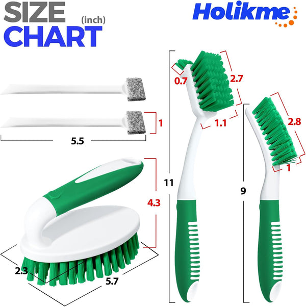 Holikme Cleaning Brush Set for Household Use, Scrub Brush, Kitchen Brush, Tile Lines Brush for Bathroom, Floor, Tub, Shower and Kitchen Surface