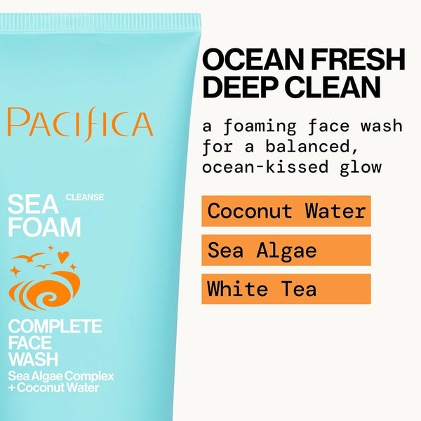 Pacifica Beauty Sea Foam Face Cleanser, Daily Gentle Foaming Face Wash, with Coconut Water + Sea Algae Complex, Removes Makeup, for Combination