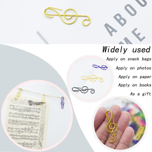 YOUDEFUL 120 Pcs Music Paperclips, Cute Metal Paper Clips in 6 Colors, Musical Notes Shaped Bookmark Clips, Musical Notes Clips Music Office