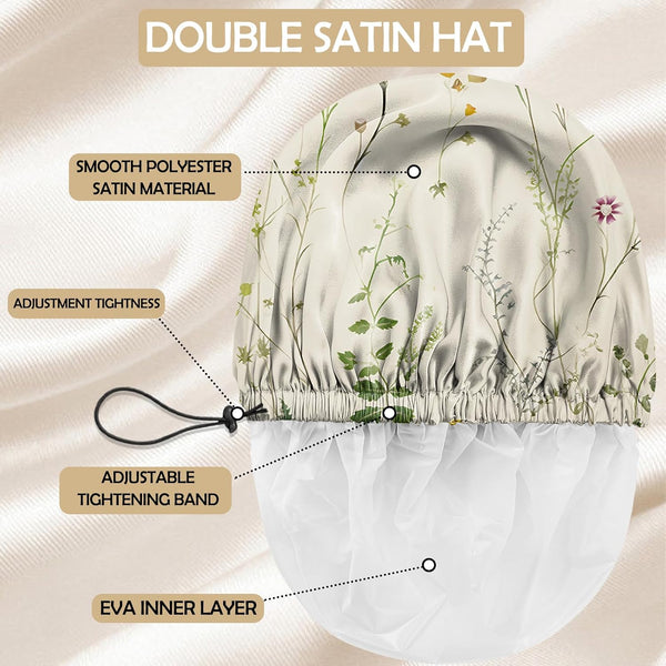 2 PCS Shower Cap Adjustable Reusable Double Waterproof Layer Elastic Hair Bath Cap Cute Aesthetic for Women Girls-Leaf I6-Leaf