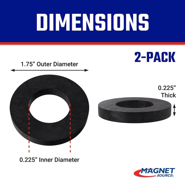 Master Magnetics Ceramic Ring Magnets - 1.75" Outer Diameter, 0.865" Inner Diameter, 0.225" Thick, Pack of 2, 07288